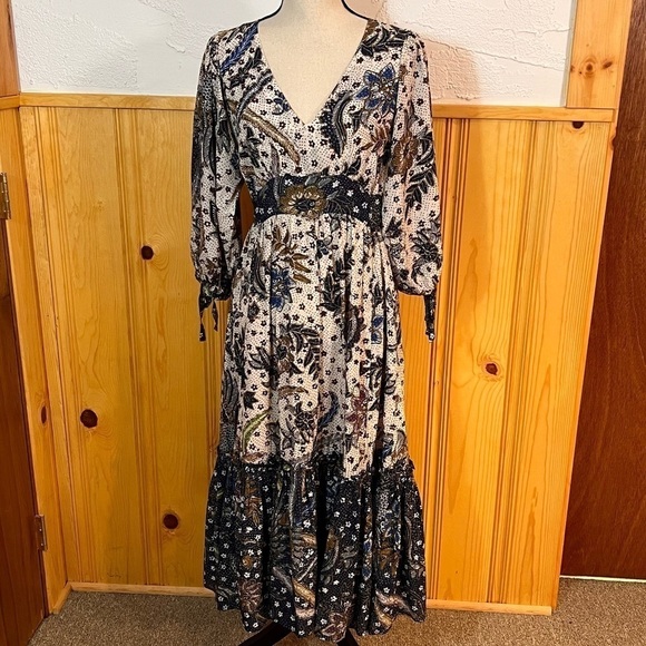 Cara Cara Round Hill Batik Midi Dress Sz-S - Picture 2 of 12
